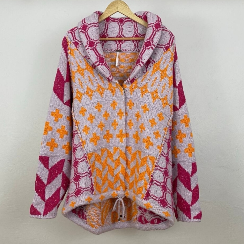 EUC Free People Bright Optimistic Cardi - Apricot Rose Combo Medium